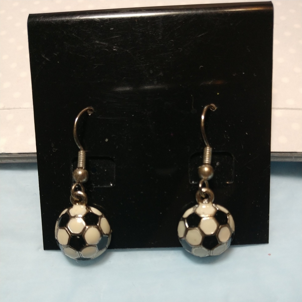 Soccer Ball Earrings French Wires Black/ White New